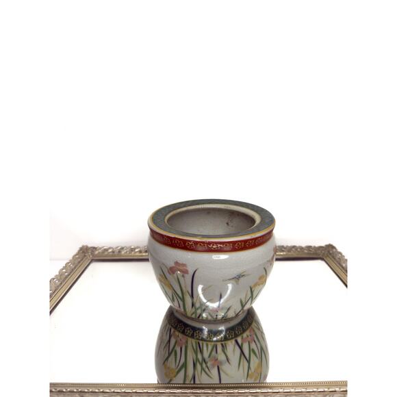 New England Pottery Ming Dynasty Fish Bowl Planter Vase, Floral Hand Painted - Picture 1 of 9